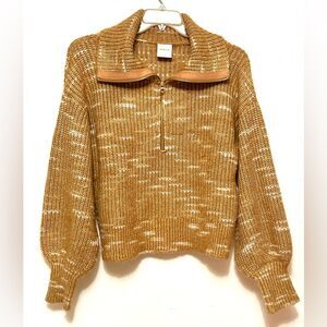Varley Ridley Dalmation Half-Zip Knit Pullover Sweater Yellow Mustard Color M